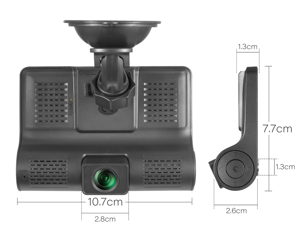 PZ-E9, 3 Lens Dashcam Auto Vorne, Hinten und interner Autokamera mit 4  Zoll Full HD 1080P, 170 ° Weitwinkel, Nachtsicht, G-Sensor, WDR, Loop- Aufnahm, Parküberwachung und Bewegungserkennung