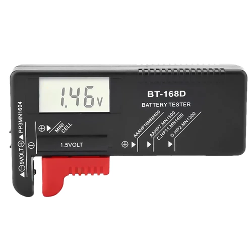 BT-168D-BLACK, Batterietester, Digitalvoltmeter, Universeller Batterie-  und Akkutester