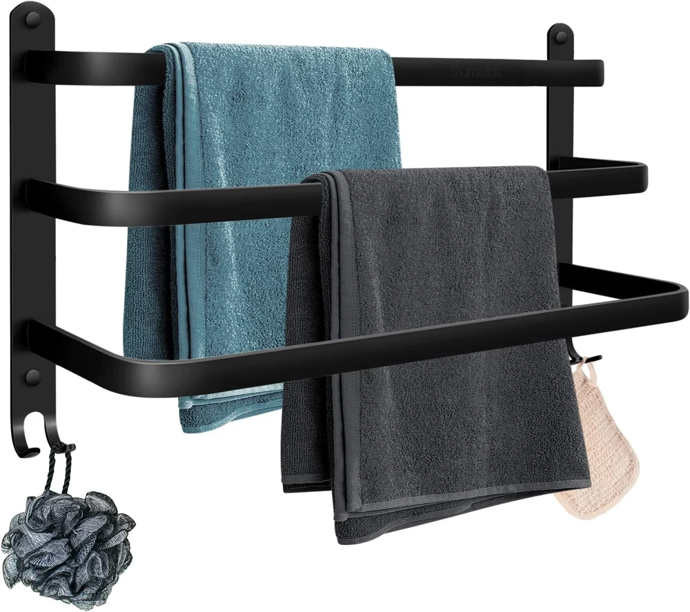 Toallero colgador de toallas de baño, soporte para colgar en la pared,  barra negra, barra blanca